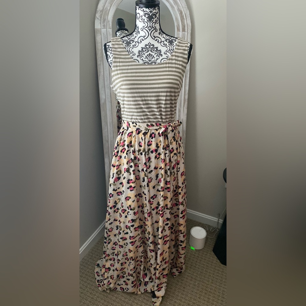 Cato Striped and Leopard Print Maxi Dress size medium